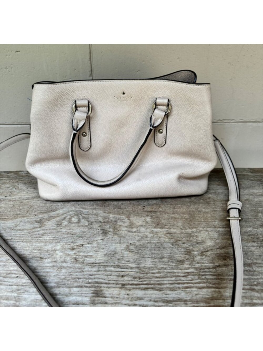 Kate Spade Evangelie Larchmont Avenue Satchel Pebble Leather Warm Vellum